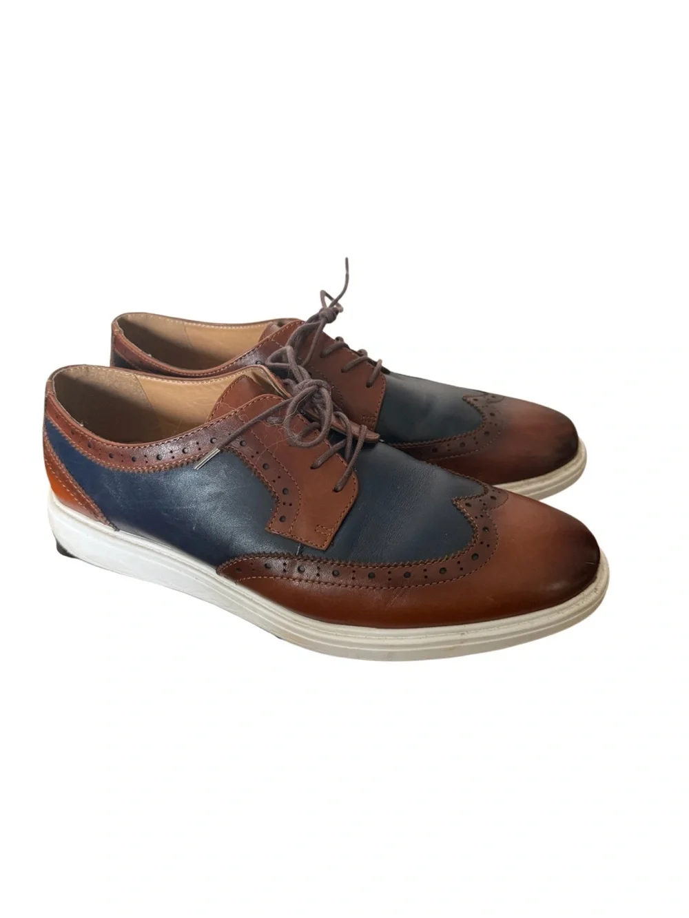Men’s Brown and Navy Two-Tone Wingtip Oxfords by La Milano Size 12